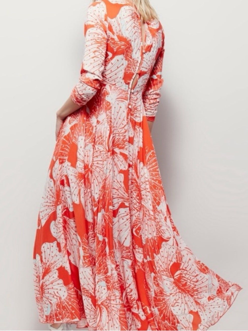 NWT Free People XS Boho Long Sleeve Flowy Coral Floral Maxi Feminine Colorful